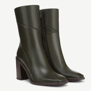 Franco Sarto Penelope Mid Shaft Boots Olive Square Toe Block Heel Leather 8M